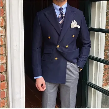 Pánské sako Elegantní pánské sako slim fit – dvouřadé zapínání, trendy střih Velikost: XL, Barva (Varianta): Tmavě modrá