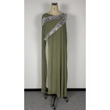 Dámské šaty Dámské dlouhé šaty – flitry, šifon, netopýří rukávy Barva: Zelená, Velikost: 2XL