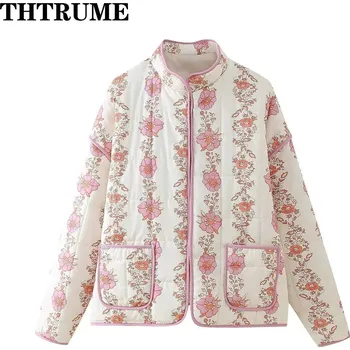 Dámská softshellová bunda Dámská prošívaná bunda s květinovým potiskem – vintage styl Velikost: M, Barva (Varianta): 1