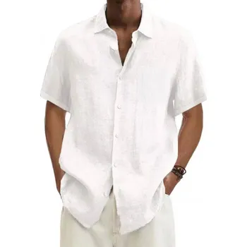 Pánská košile Pánská košile z bavlny a lnu – volný letní střih Barva: Bílá, Velikost: 2XL