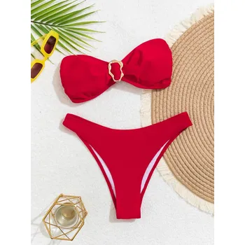 Dámské plavky Dámské bikiny – push-up trojúhelník se zavazováním Velikost: L, Barva (Varianta): JY777-RE