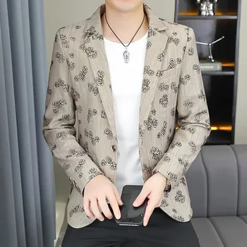 Slim fit květované sako – podzimní styl pro mladé muže Velikost: L, Barva (Varianta): Khaki