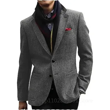 Jednořadé sako rybí kost – ležérní business styl pro ženicha Velikost: S, Barva (Varianta): Gray Herringbone 1