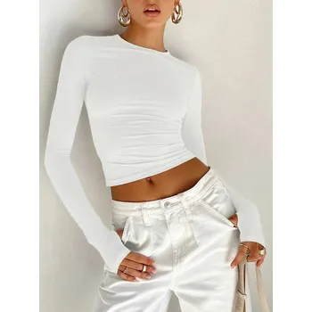 Dámské tričko Dámské crop tričko s dlouhým rukávem a otvory na palce Barva: Bílá, Velikost: S