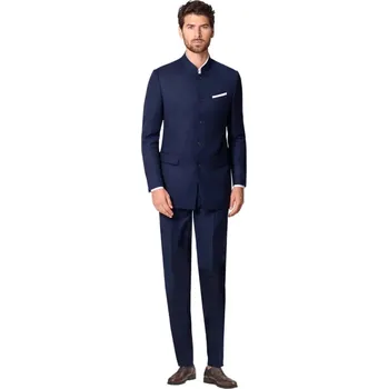 Pánské sako Dvoudílný smoking s nízkým stojáčkem – sako a kalhoty Velikost: XL, Barva (Varianta): Tmavě modrá