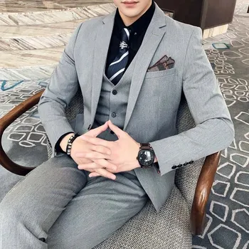 Trojdílný společenský oblek – sako, vesta a kalhoty Velikost: S, Barva (Varianta): Světle šedá