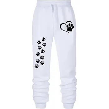 Dámské tepláky s potiskem tlapek – pohodlný střih Barva: Bílá, Velikost: M