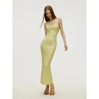 Dámské šaty Dámské letní šaty s květinovým vzorem – štíhlý střih Barva: Žlutá, Velikost: S