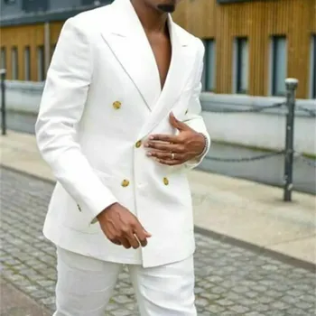 Pánský oblek Dvoudílný oblek – svatební slavnostní set se širokou klopou Velikost: 3XL, Barva (Varianta): Krémová