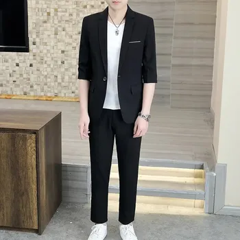 Pánský oblek Lehký ležérní oblek slim fit – jaro a léto Velikost: XS, Barva (Varianta): Černá