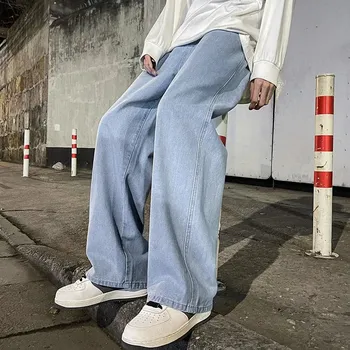 Pánské džíny Pánské volné džíny – rovný střih, streetwear styl Velikost: M, Barva (Varianta): White blue