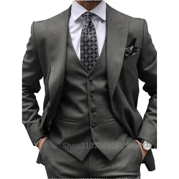 Pánský oblek Třídílný oblek – elegantní design pro svatbu i ples Velikost: 2XL, Barva (Varianta): Tmavě šedá