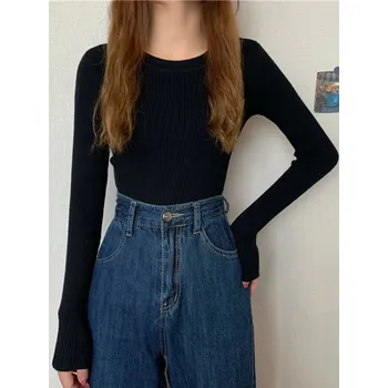 Dámský svetr Dámský svetr – pružný, podzimní basic střih s kulatým výstřihem Velikost: ONE SIZE, Barva (Varianta): Černá