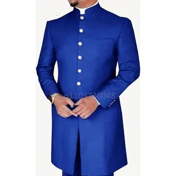 Dvoudílný komplet s dlouhým sakem – svatební i business styl Velikost: S, Barva (Varianta): Modrá