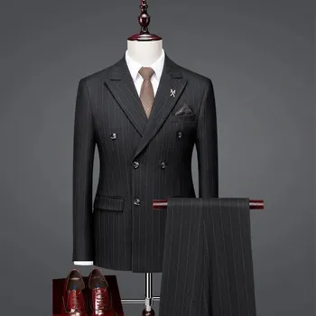 Pánský oblek Korejský set sako, vesta, kalhoty – oblek pro ženicha Velikost: XXS, Barva (Varianta): Černá