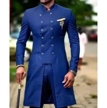 Pánský oblek Slim pánský oblek v africkém stylu pro slavnostní události Velikost: 5XL, Barva (Varianta): Modrá