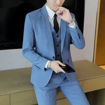 Stylový třídílný set – business komplet se sakem, vestou a kalhotami Velikost: XXS, Barva (Varianta): Baby blue