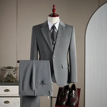Třídílný business set – groom styl s elegantním zapínáním Velikost: M, Barva (Varianta): Medium grey