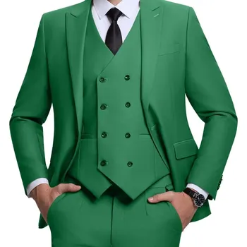 Pánský oblek Slim pánský oblek s vestou a kalhotami pro svatby a plesy Velikost: M, Barva (Varianta): Zelená