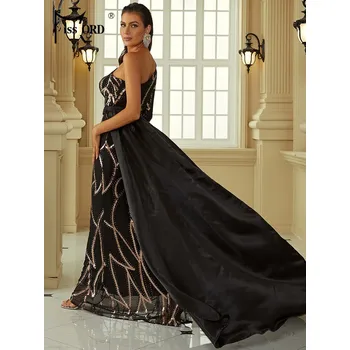 Dámské šaty Černé šaty s vlečkou na jedno rameno se zlatými flitry Barva: Barevná, Velikost: XL