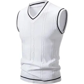 Pánský svetr Pánská pletená vesta – pohodlný univerzitní styl Barva: Bílá, Velikost: XL