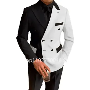 Pánský oblek Pánský svatební oblek – dvoudílný, slim fit, elegantní styl Barva: Černo-Bílá, Velikost: XL