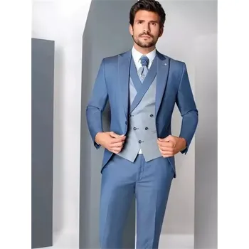 Formální pánský oblek – třídílný elegantní smoking Velikost: 4XL, Barva (Varianta): Modrá