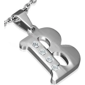 Přívěsek Přívěsky ocel písmenko B s kamínky 11 (Písmena na řetízky)