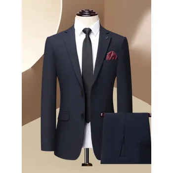 Pánský oblek Stylový dvoudílný oblek – moderní střih pro podzim a zimu Velikost: 4XL, Barva (Varianta): Tmavě modrá