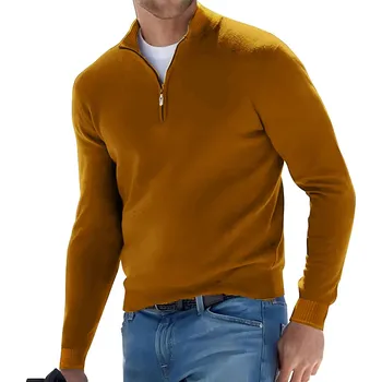 Pánské oblečení Pánský svetr na zip – lehký materiál, oversized streetwear Barva: Hnědá, Velikost: L