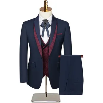 Evropský slavnostní oblek – všestranný styl s vestou a sakem Velikost: 3XL, Barva (Varianta): Modrá