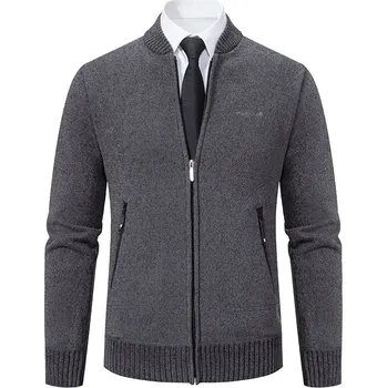 Pánský svetr Pánský silný svetr na zip – volný střih s límcem na stojáček Velikost: 3XL, Barva (Varianta): 8937-Dark grey