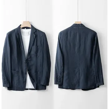 Lehký sako z lněné látky – volnočasový business střih Velikost: 3XS, Barva (Varianta): Tmavě modrá