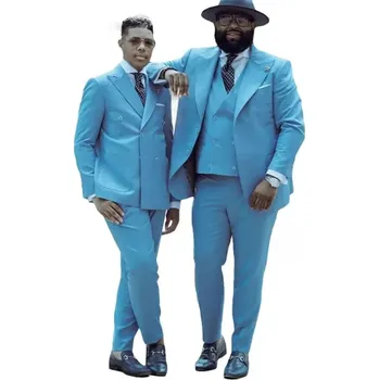 Trojdílný dvouřadý oblek – slavnostní i svatební využití Velikost: 4XL, Barva (Varianta): Nebeská