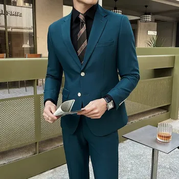 Dvouknoflíkové sako s elastickým střihem – elegantní styl Velikost: 3XL, Barva (Varianta): Tmavě zelená