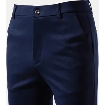 Pánské kalhoty Pánské společenské kalhoty – rovný střih, elastický pas Barva: Modrá, Velikost: 29