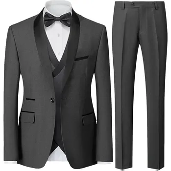 Trojdílný business oblek – sako, vesta a kalhoty ve slim střihu Velikost: 3XL, Barva (Varianta): Tmavě šedá