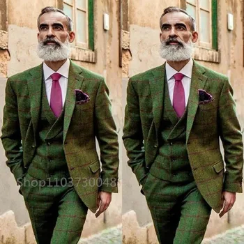 Károvaný třídílný oblek – business styl pro společenské akce Velikost: 3XL, Barva (Varianta): green plaid