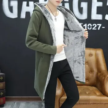 Pánský kabát Zimní pánský kabát s kapucí – zateplený vlněný trench coat Velikost: 2XL, Barva (Varianta): Tmavě zelená