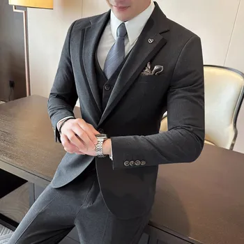 Pánský oblek Stylový třídílný pánský oblek pro business a svatební outfit Velikost: 5XL, Barva (Varianta): Tmavě šedá
