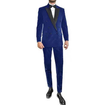 Sametový oblek pro muže – dvoudílný luxusní večerní set Velikost: XL, Barva (Varianta): Modrá