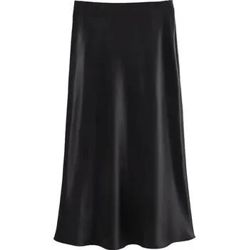 Dámská sukně Elegantní dámská saténová midi sukně do pasu Barva: Černá, Velikost: L