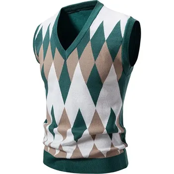 Pánský svetr Pánská svetr vesta – argyle vzor, bez rukávů, slim střih Velikost: 3XL, Barva (Varianta): Zelená