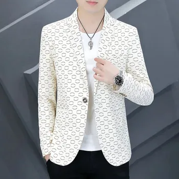 Slim fit pánské sako s potiskem – ležérní business styl Velikost: M, Barva (Varianta): Bílá