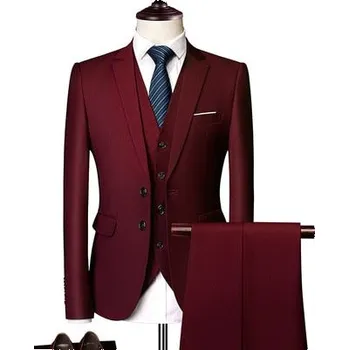 Pánský oblek Pánský společenský oblek – 3dílný komplet, elegantní střih Velikost: XXS, Barva (Varianta): 2 buttons wine red