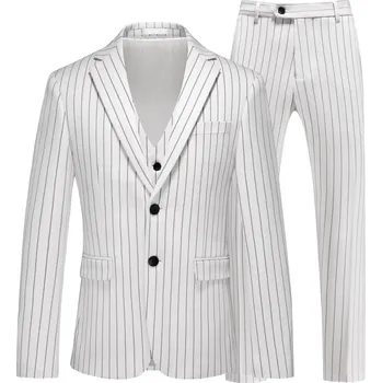 Pánský oblek Pruhovaný pánský oblek se stojáčkem – elegantní třídílný set Velikost: M, Barva (Varianta): Bílá