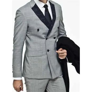 Slim pánský oblek s dvouřadým sakem – svatba a business Velikost: 4XL, Barva (Varianta): Šedá