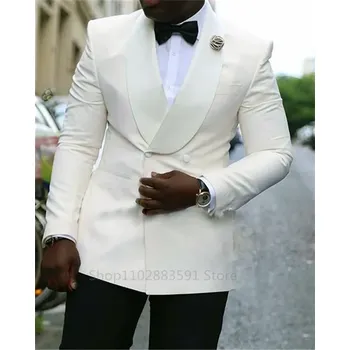Pánské sako Luxusní sako se zlatým knoflíkem – svatební i business styl Velikost: 5XL, Barva (Varianta): Bílá