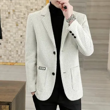 Pánské sako Vlněné podzimní sako – britský styl se zlatým akcentem Velikost: 4XL, Barva (Varianta): Bílá