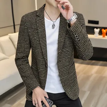 Pánské sako Stylové krátké sako – slim fit střih s decentním kostkováním Velikost: 4XL, Barva (Varianta): Kachig